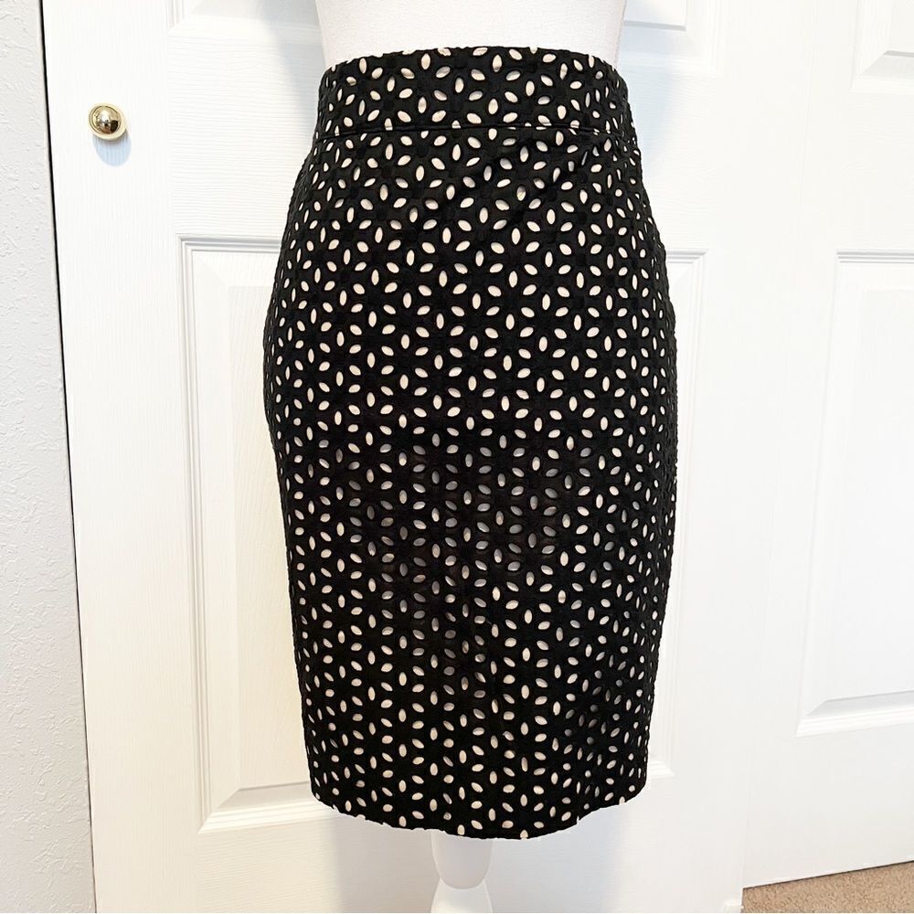 LOFT Black Eyelet Midi Skirt with Tan Lining Size 0